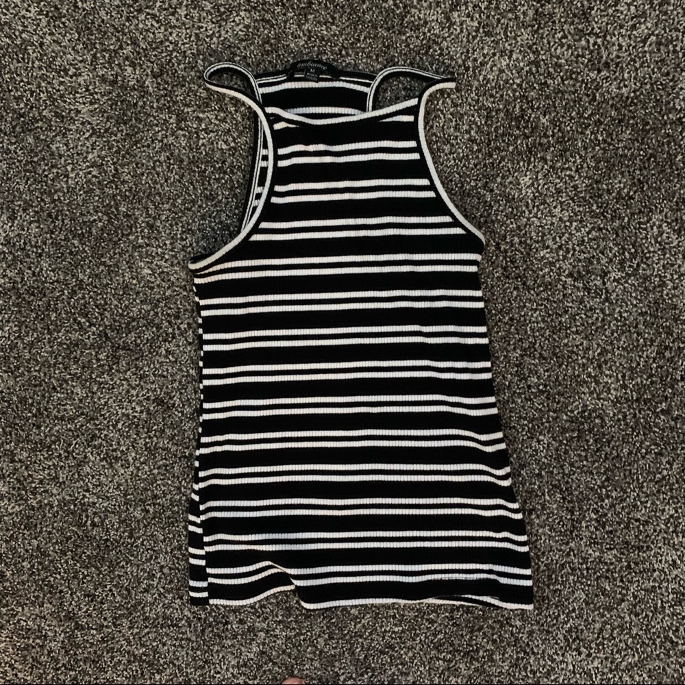 Black and White Striped High Neck Tank